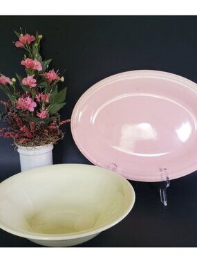 Vtg Edwin Knowles Deana Caribbean Yellow Veggie/Berry Bowl or Pink Meat Platter